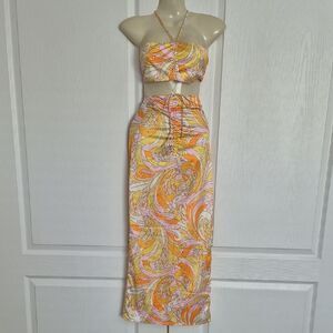 Beginning Boutique Orange and Pink Swirl Skirt Set